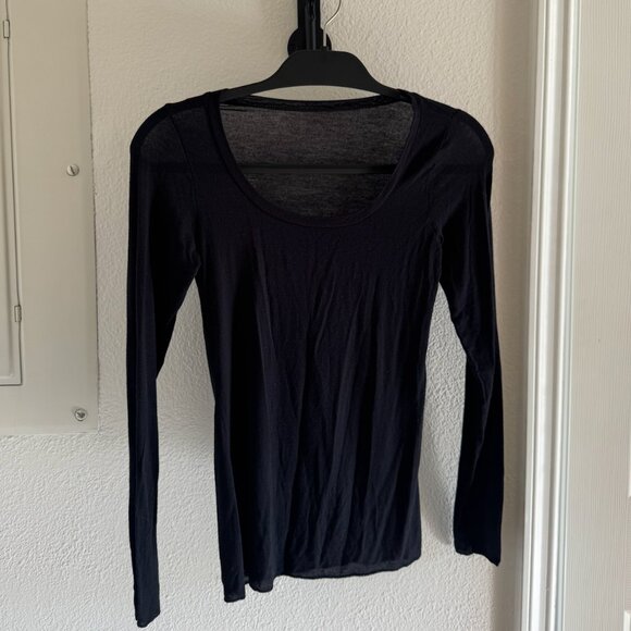 Intimissi Black Long Sleeve Scoop Neck Top in Ultralight Modal with Cashmere S - Picture 2 of 5